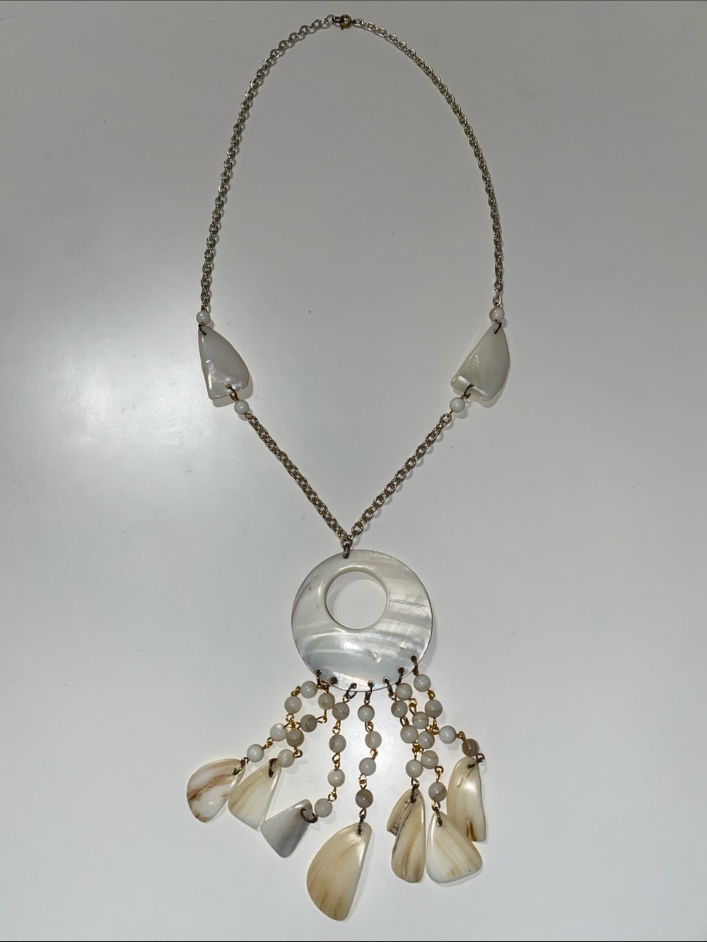 White Mother-of-Pearl Pendant Fringe Necklace